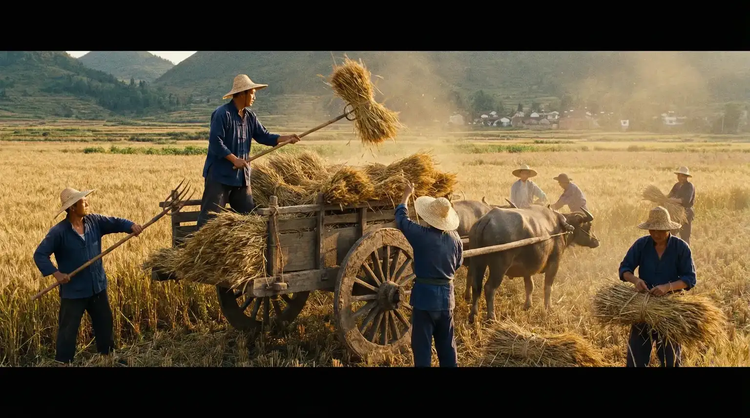 丰收季节农民装车运粮 - 老汉推车- 秋收场景